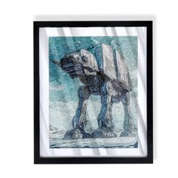 Star Wars empire strikes back AT-AT Walker on Hoth custom art with black frame