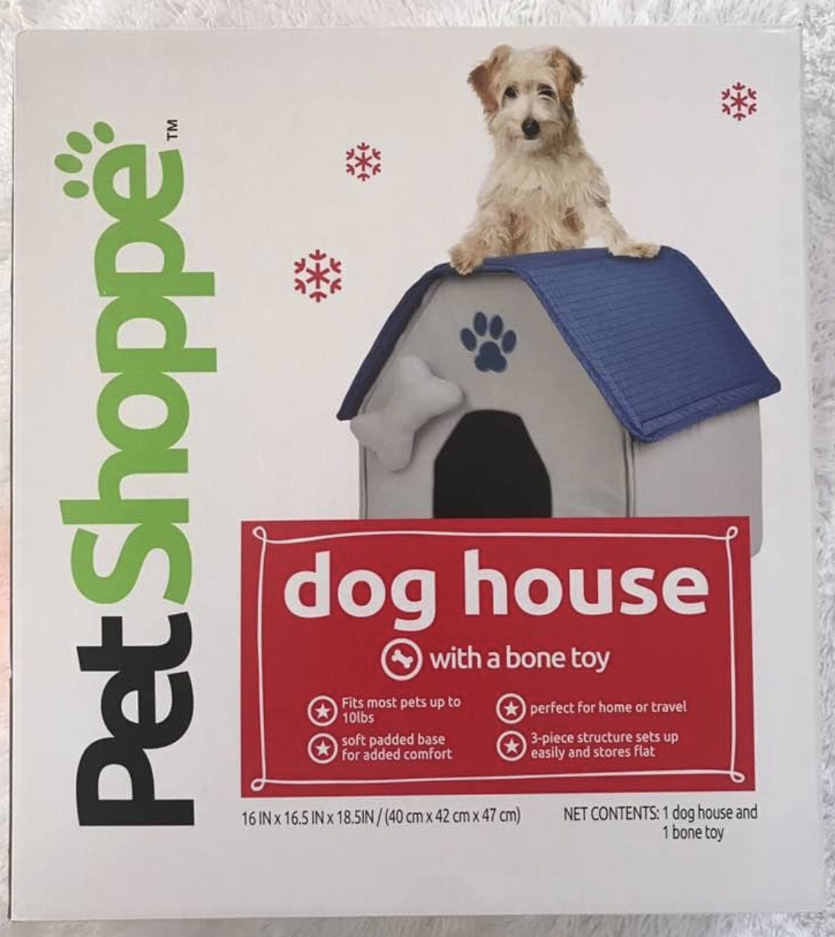 Dog House Bed w/Padded Base & Bone Toy Set, Brand NEW! Porch Pickup or Can Ship!