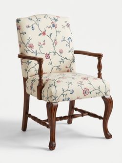 Vintage Floral Upholstered Accent Chair – Solid Wood – Excellent Condition