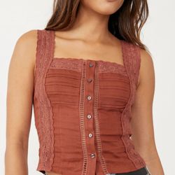 New! Free People Brown Maggie Lace Tank 