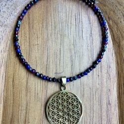 New~Flower Of Life Beaded Choker Necklace 