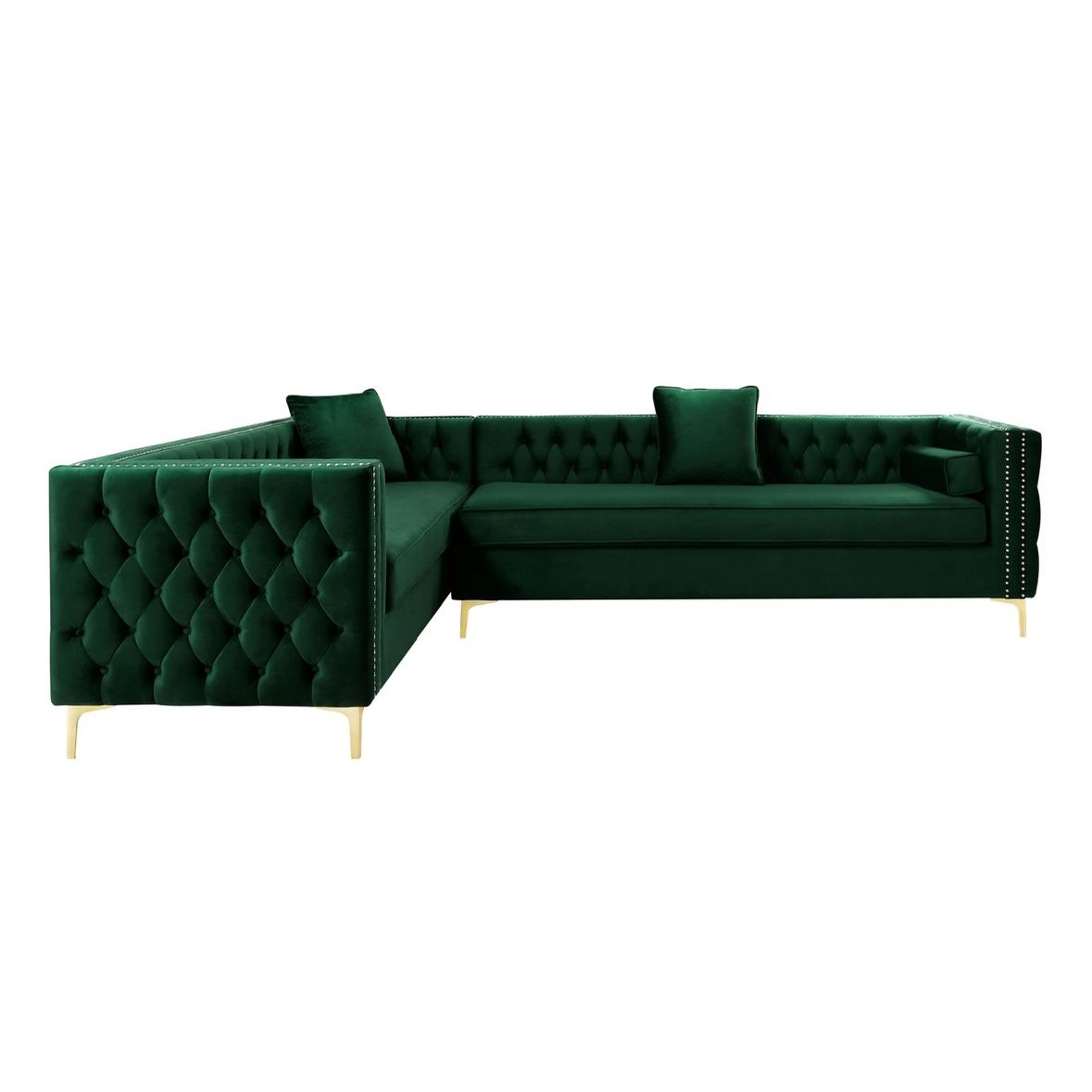 Green Velvet Sectional With Club Chair