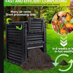 HomGarden 80Gal Composting Bin Large Composter Tumbler BPA-Free Black