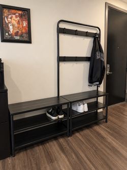 Moving out - Black Entryway Hall Tree + Shoe Storage Bench