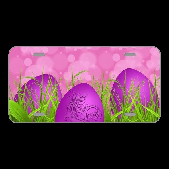 License Plate Novelty Car Front Easter Ornament Bokeh Background