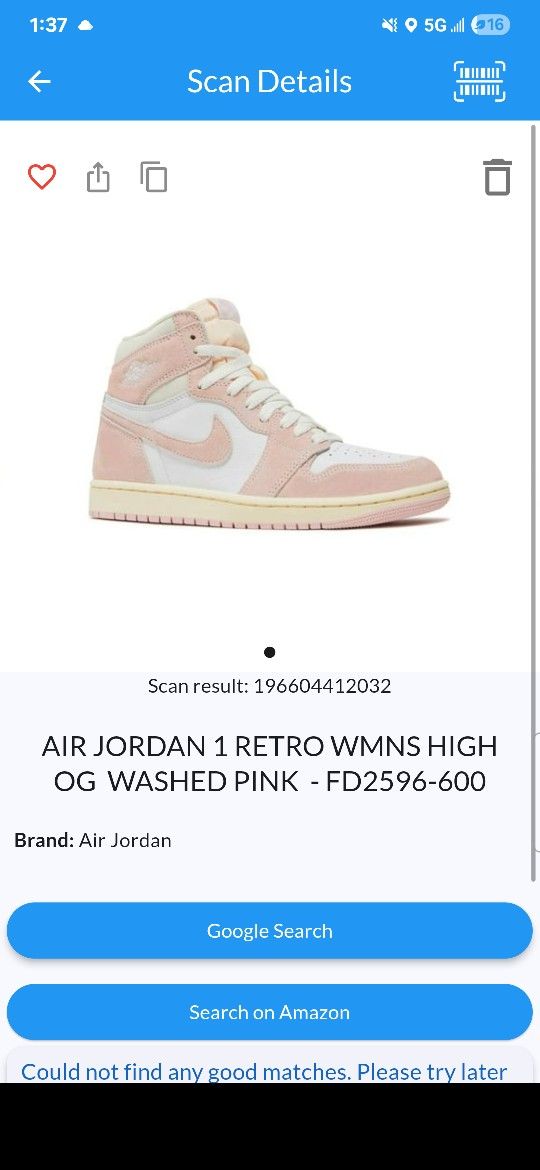 AIR JORDAN 1 RETRO WMNS HIGH OG WASHED PINK FD2596-600