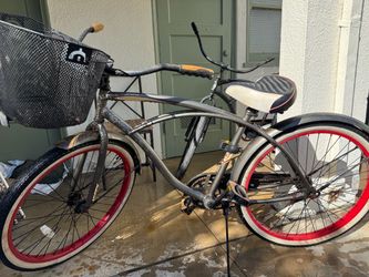 Huffy Cranbrook Beach Cruiser – Red Rims + Basket