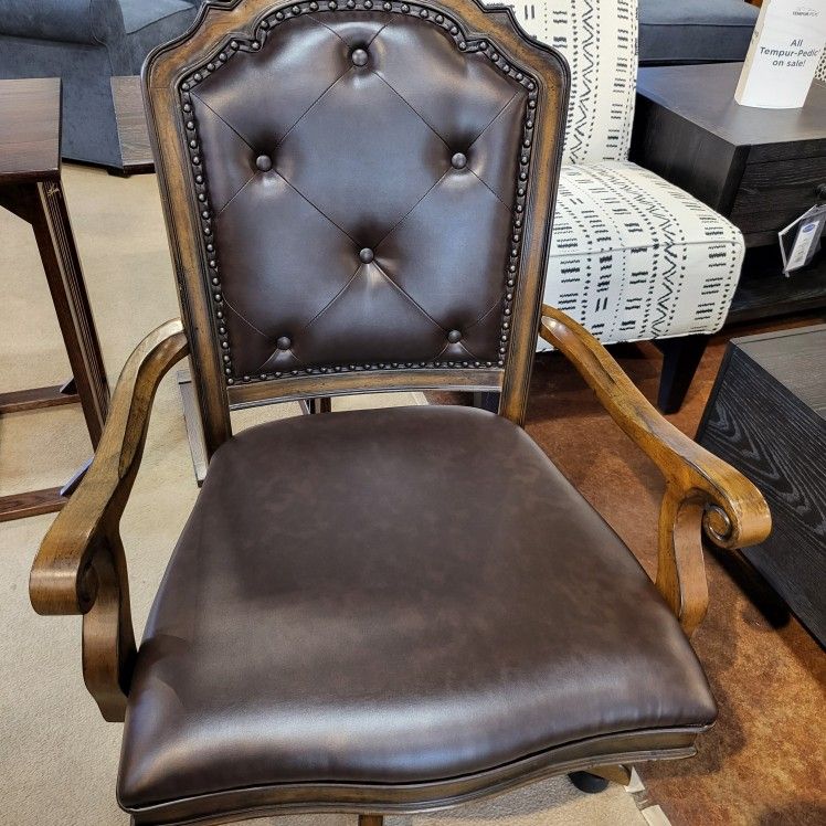 Leather And Walnut Wood Desk Chair