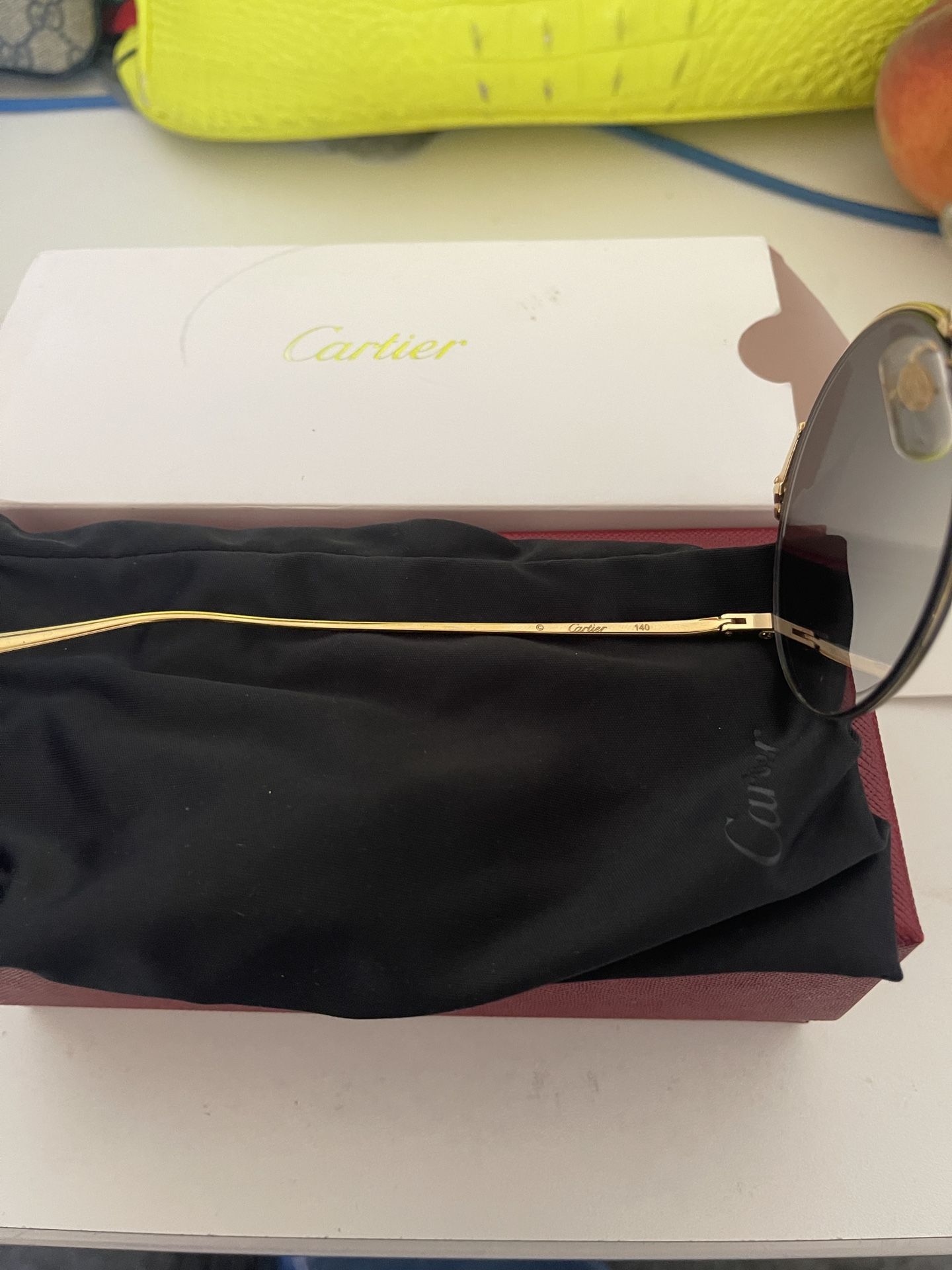 Authentic Cartier Round Gold Sunglasses with Grey Lenses 
