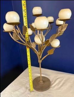 Gold Metal Tree Branch Candelabra with Ball Candles