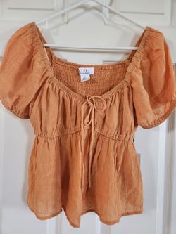 Women's Puff Sleeve Peasant Top - Rust Orange