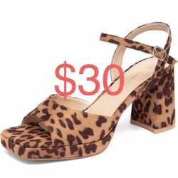 NEWBELLA Heels for Women Block Chunky Platform High Heels Open Toe Ankle Buckle Strap Pump Shoes