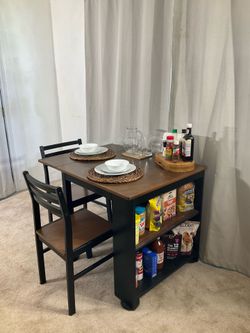 Drop Leaf Dining Table with Built-In Shelf & 2 Chairs SPACE SAVER!
