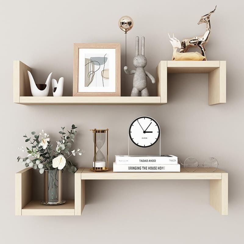 2pcs Wooden Recessed Wall Shelf Free Combination