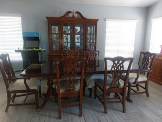 Cherry Wood Dining Set, Table & 6 Chairs, China Cabinet