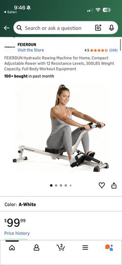 FEIERDUN Hydraulic Rowing Machine for Home, Compact Adjustable Rower with 12 Resistance Levels, 300L