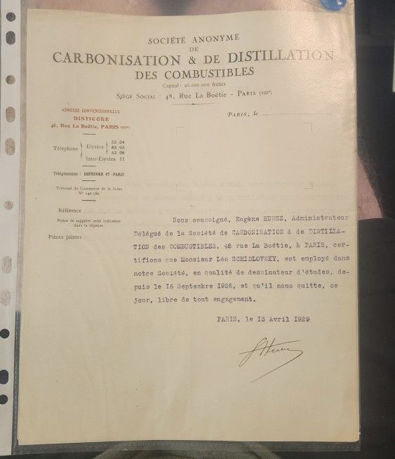 1929 Paris France Letter of Work Reference 