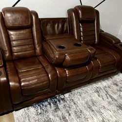 Beautiful Leather Set Power Recliner, Massage, & Heater Sofas With $9.99 Special Financing