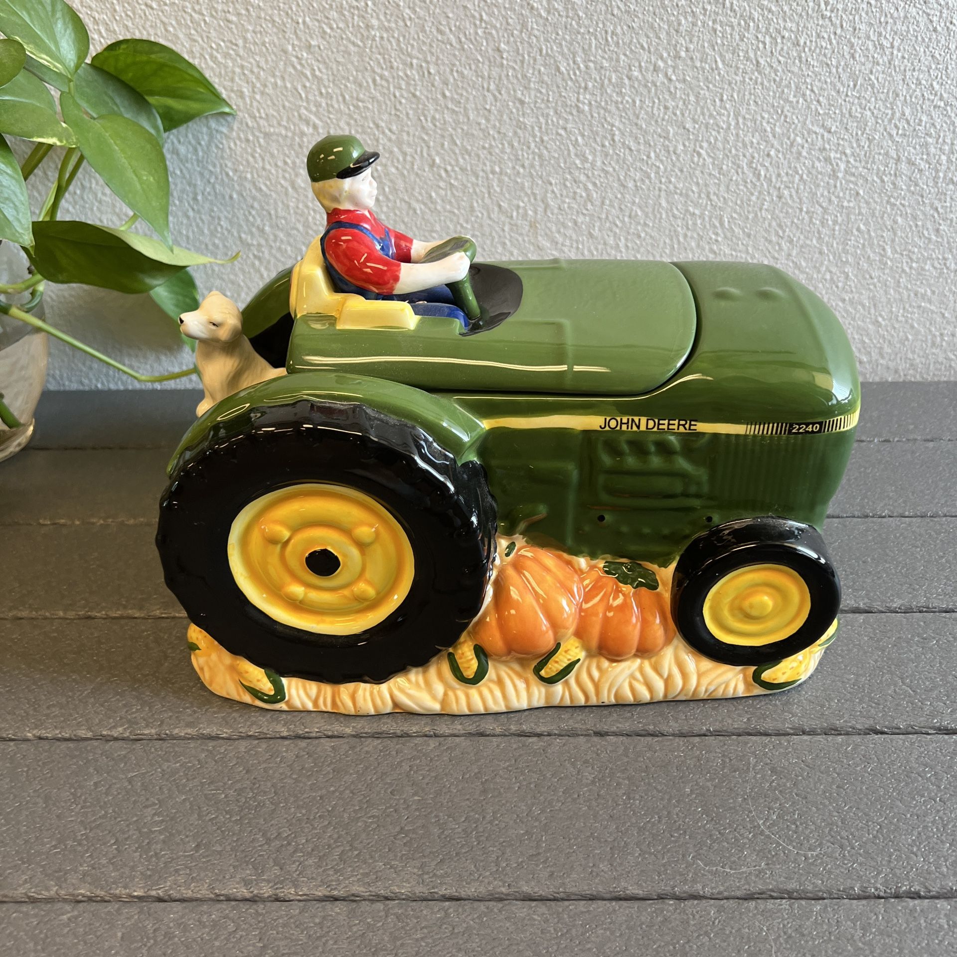 John Deere Summer Harvest Ceramic Cookie Jar Tractor 12” Family Dog by Gibson