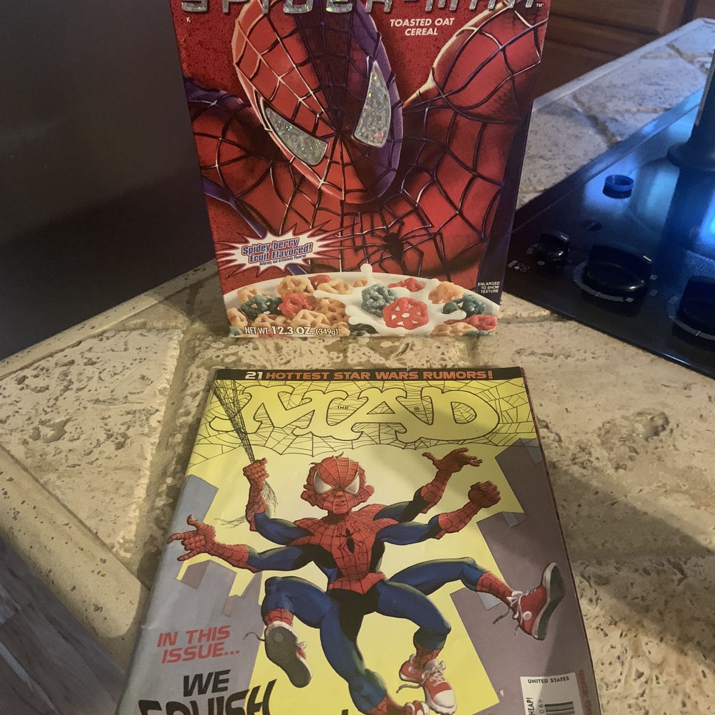 Spiderman cereal and mad magazine combo