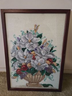 Flowers Cross Stitch Framed in Glass