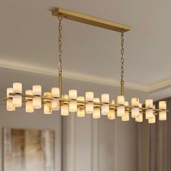 Alabaster Rectangular Chandelier for Dining Room, L54in Modern Chandeliers, Adjustable Marble Pendant Light Fixture, Rectangle Chandelier for Dining T