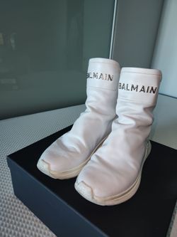 Balmain White Leather Sock Sneaker Boots