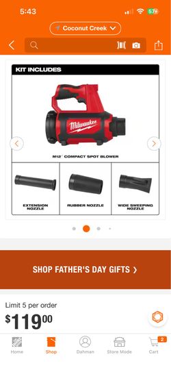M12 Milwaukee Blower with 3 attachments