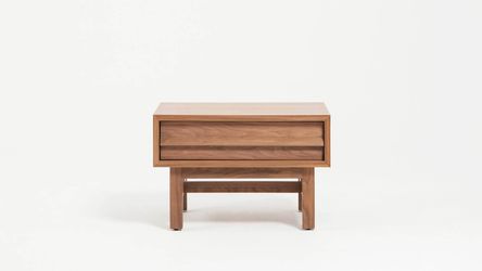 EQ3 Marcel Mid-Century Nightstand – Walnut Solid Wood Bedside Table with Soft-Close Drawer, Open Shelf, Modern Bedroom Storage