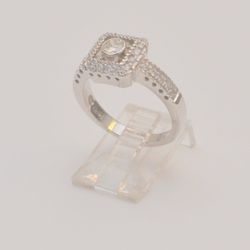 Gold Lab Created diamond ring 14k White Round stones Cluster Double Square