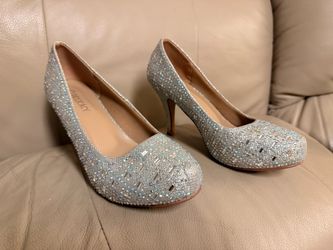 Silver Rhinestone Embellished Heels