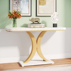 40" Console Table, Narrow Entryway Foyer Table with Geometric Base