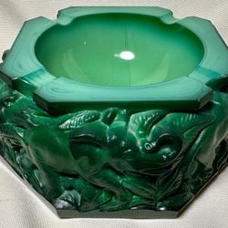 Art Deco 7” Malachite Glass Hexagonal "Elephant" Ashtray