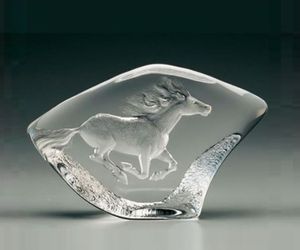 Mats Jonasson Swedish Art Glass Crystal Running Horse Sculpture - Signed