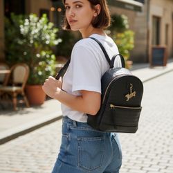 Juicy Couture Black Embossed Mini Backpack Gold Charm – 11 in