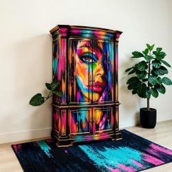 Hand painted one-of-a-kind armomire-statemebt furniture piece