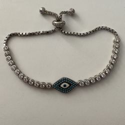 🧿925  Silver turquoise evileye oval slider handmade bracelet enamel