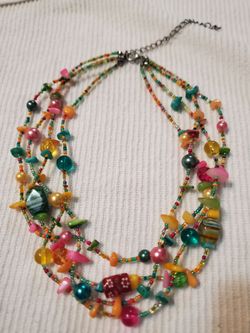 Vibrant 4 strand beaded necklace