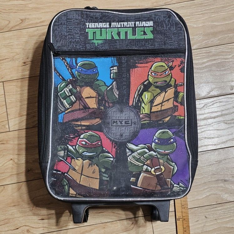 Teenage Mutant Ninja Turtles Rolling Bag 18" Suitcase Backpack School Travel / **FLAWS - Minor Scuff Marks (SEE PICS)