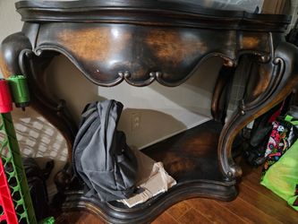 Vintage Ornate Console Table – Dark Wood Finish