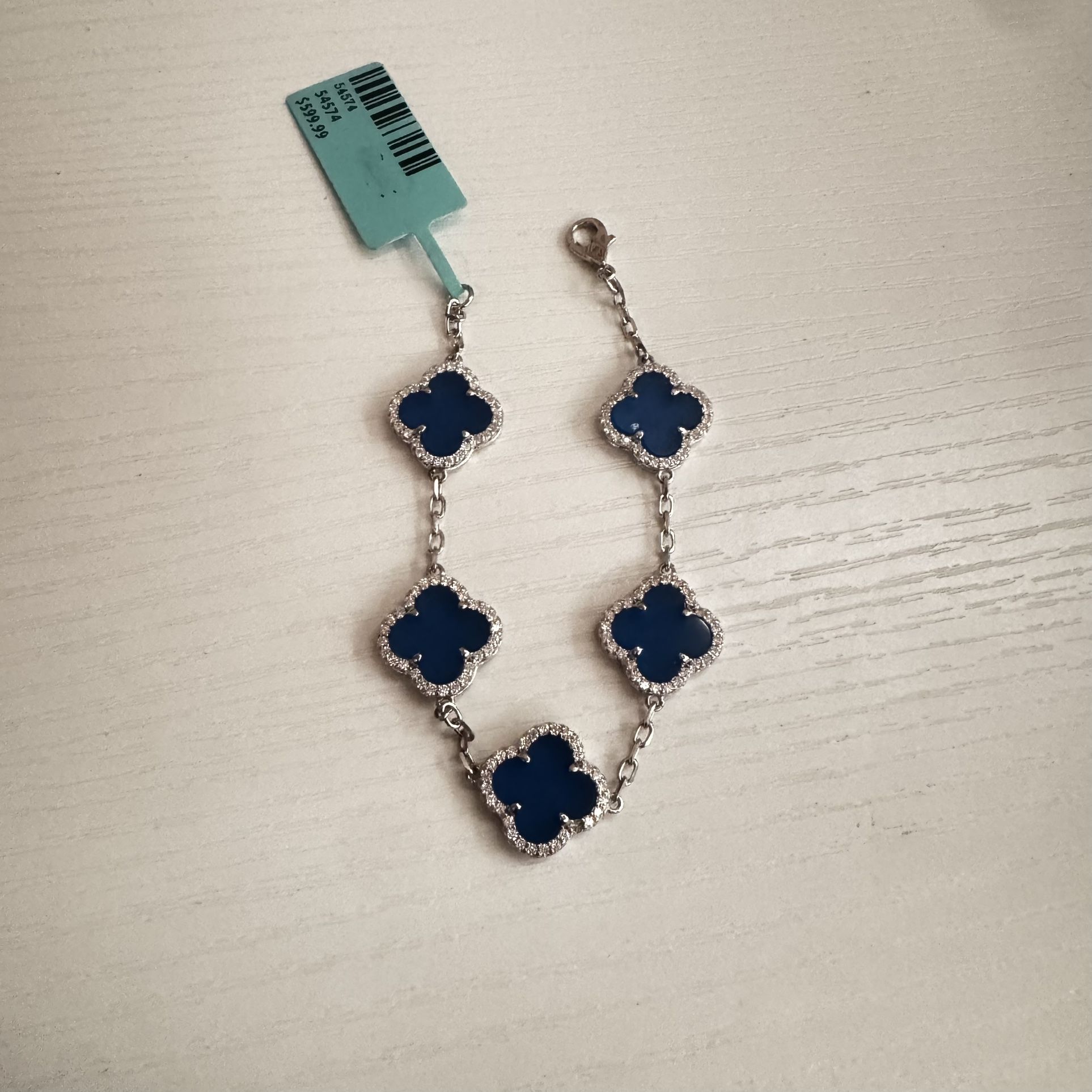 Designer Royal Blue Clover Bracelet – 925 Silver, 1.87ct Moissanite, VS/D Color