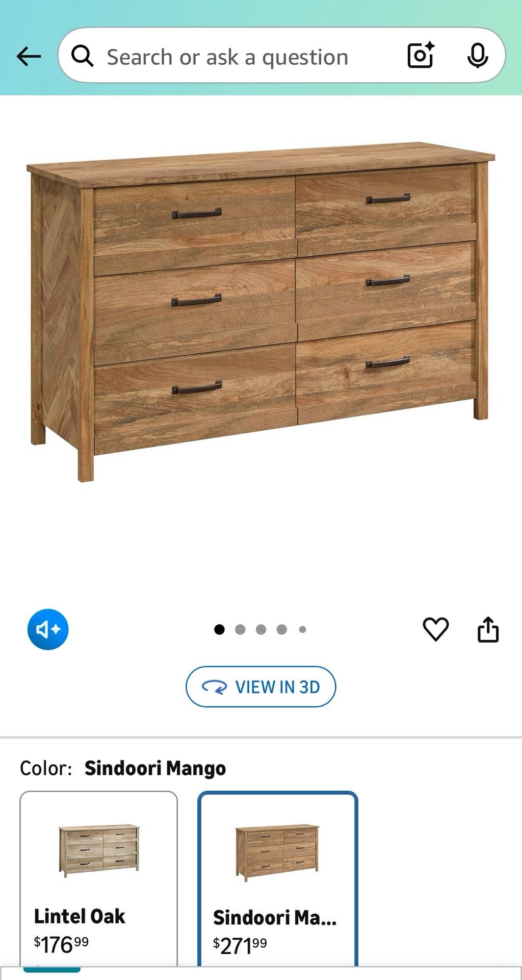 Dresser, Sauder Cannery Bridge 6 Drawer, in Sindoori Mango