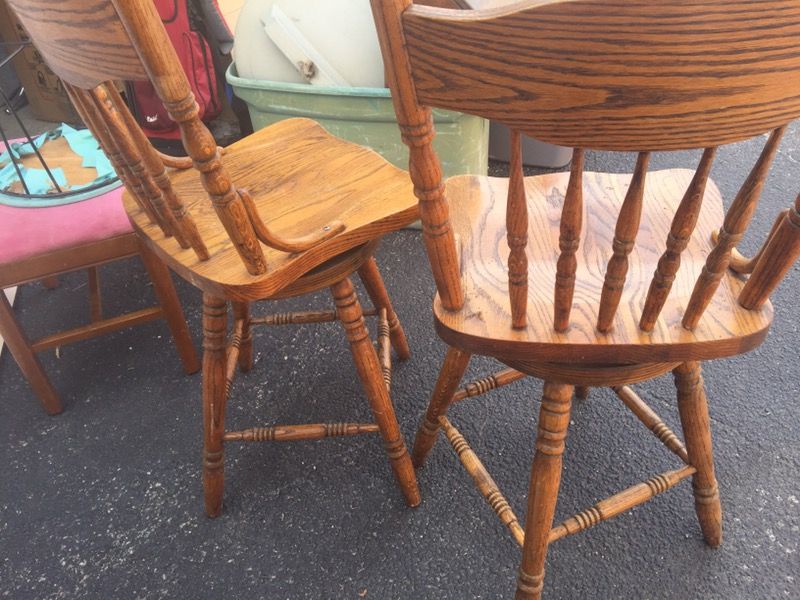 Early 80's H.W. Hull and Sons solid oak bar stools