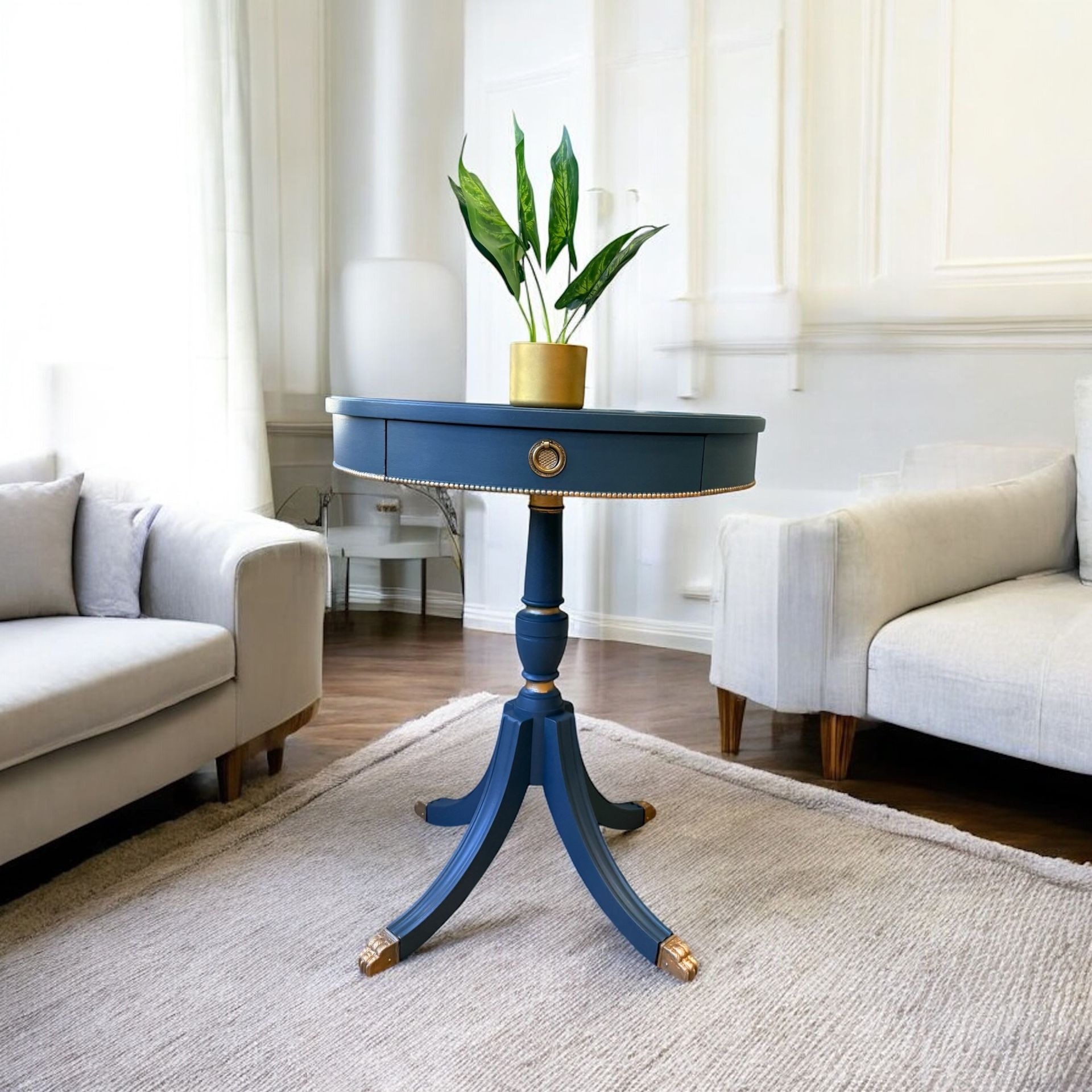 🍃 Solid Wood Round Drum Table, Side / End Table - Upcycled Furniture🍃