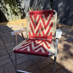 Vintage Style Aluminum Frame Folding Child/Kid Lawn Chair Handwoven Macrame 