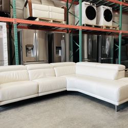 Angeline Leather Power Reclining Sectional, Ivory 
