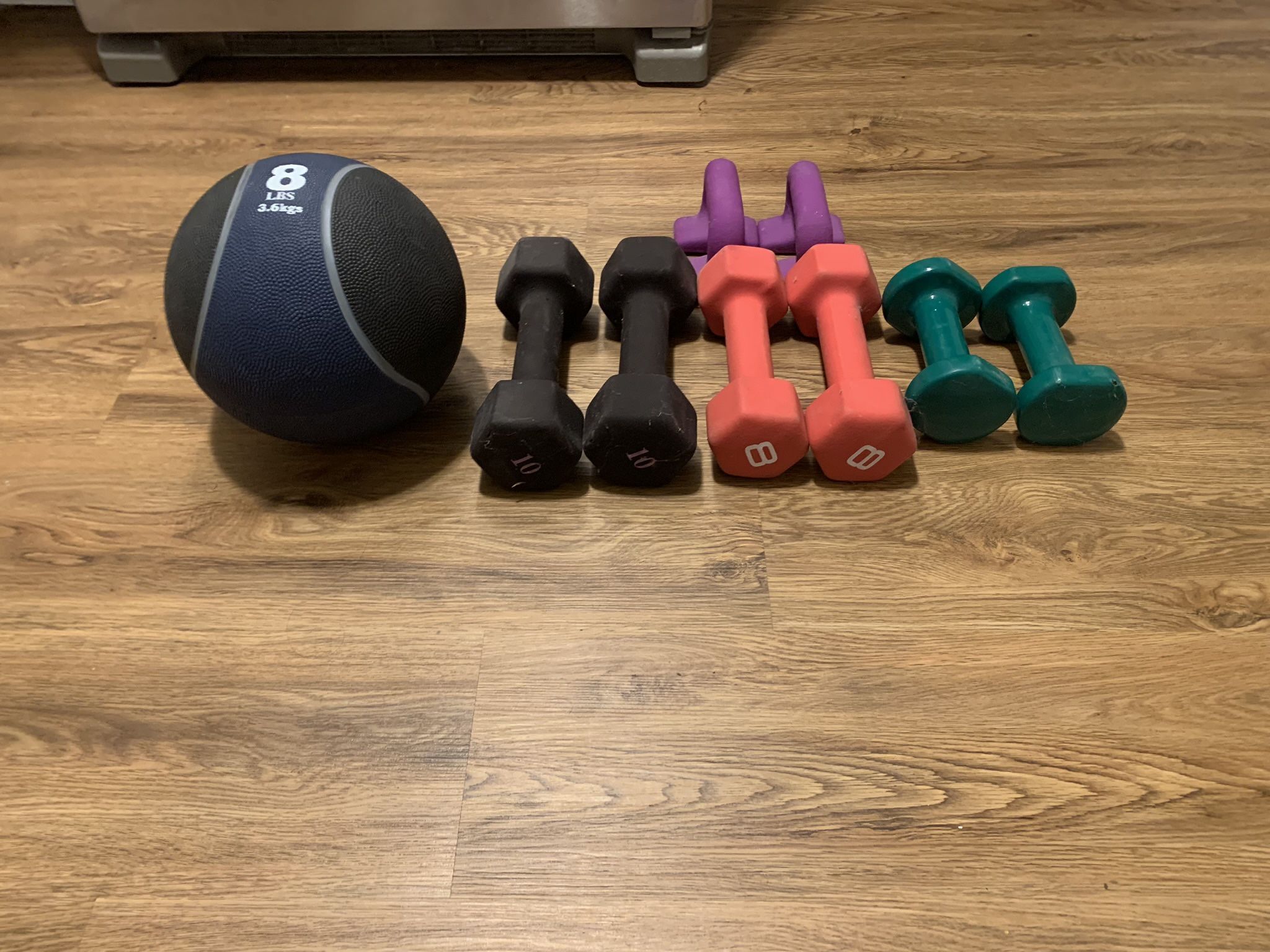 Rubber Dumbbells And Medicine Ball