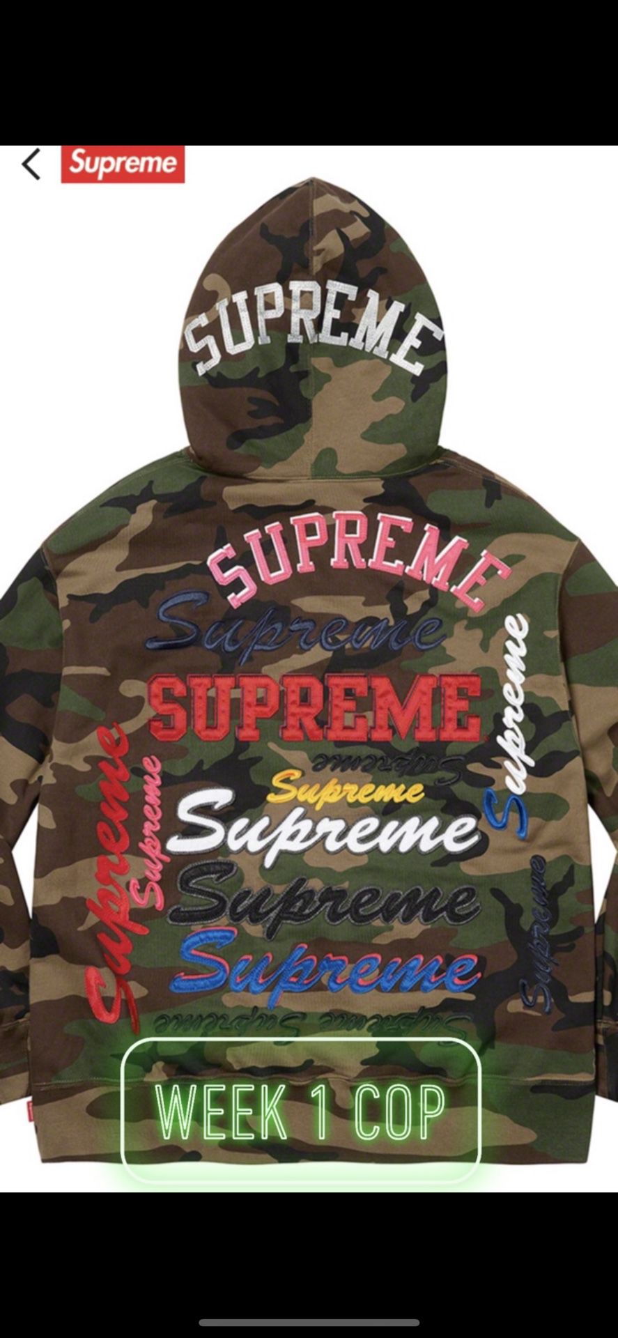 Supreme Multi Logo Hooded sweatshirt Camo Size M New