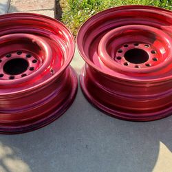 15" chrome powder coated red classic car rims, full set