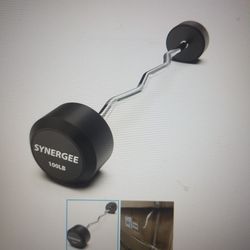 Synergee Fixed Easy Curl Bar 100 Lbs Weighted Curved Steel Bar W/rubber Weights NEW